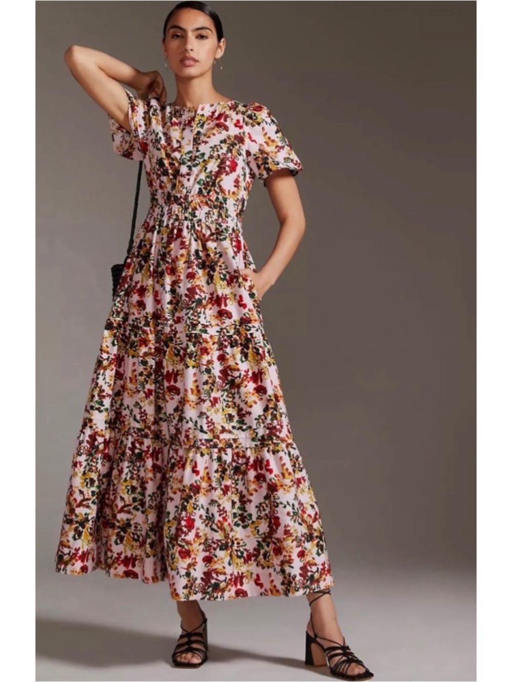 Anthropologie Somerset Floral Pink Maxi Dress Smocked Cotton Size Small NWT - Picture 14 of 14
